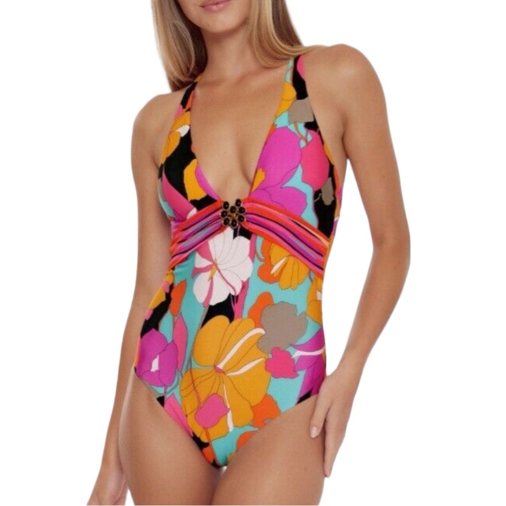 NWT Trina Turk 14 Gemini Plunge Maillot Swimsuit